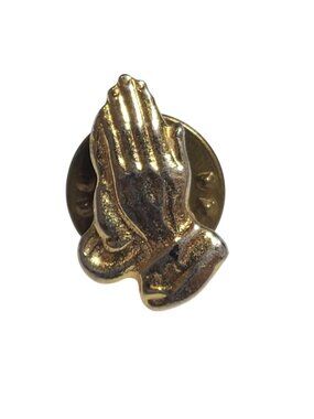Gold Tone Praying Hands Lapel Pin With Clutch Back Religious Design